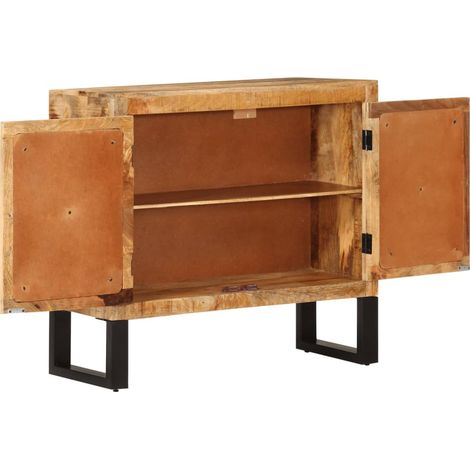 Buffet Meuble de rangement 80x30x71 cm bois de manguier brut massif et métal (1/5)