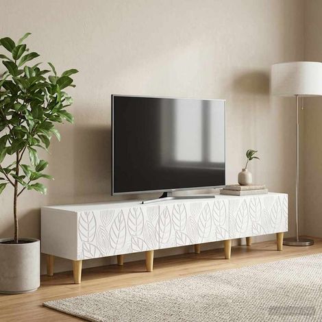 Meuble TV vintage 3 tiroirs en bois d’ingénierie blanc 147 x 34,5 x 30 cm - PANGIVO (1/5)