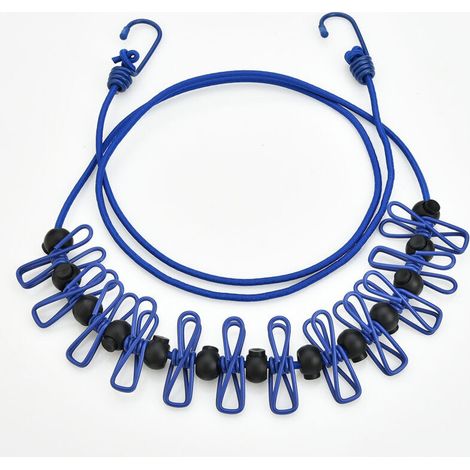 Windproof Clothesline, Travel Washing Lines Rope, Elastic Nylon, Easy to Use, Clothes Lines with Windproof Clotheline Clips for Backyard and Laundry, blue (1/4)