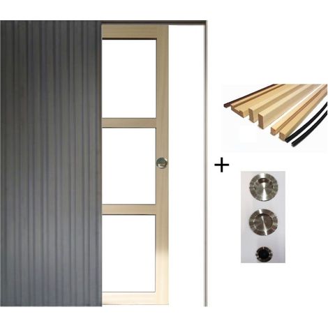 Porte Coulissante Ayous Vitrage Transparent H204 X L73 Cm, Galandage, Kit Finition (coquille Et Tire Doigt) Gd Menuiseries