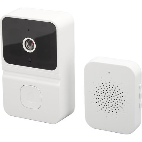 Sonnette vidéo sans fil intelligente avec caméra WiFi, interphone, détection de mouvement, vision nocturne et sonnerie intérieure blanche. (1/5)
