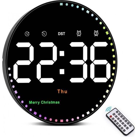 10 Inch Digital Wall Clock with LED Lighting, Date Display Temperature Timer Alarm and Remote Function (1/4)
