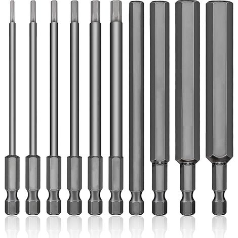 10 Embouts Allen Longs Tournevis S2 Magnétique, 100 mm, 1,5–12 mm (1/5)