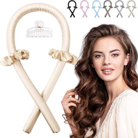 Fer à friser sans chaleur, bandeau couleur champagne, mousse EVA, satin, ensemble de 1 pièce (1/5)