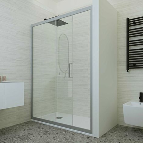 "PORTA DOCCIA A 1 ANTA FISSA E 1 SCORREVOLE """"ZETA"""" SILVER 130-140 cm Ap. 61"