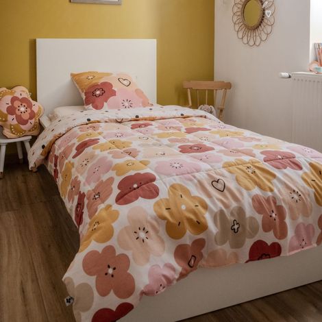 Couette imprimée 140x200cm + 1 taie d'oreiller 63x63cmcoton motif floral seventies - BARBAFLEUR (1/5)