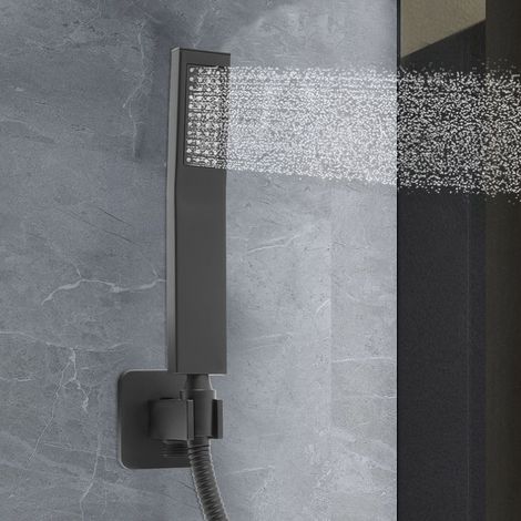 Douchette à main noire mate avec raccord mural et tuyau de 4.9ft carré (1/5)