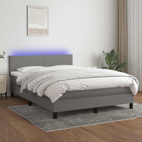 Cama box spring con colchón y LED tela gris oscuro 140x190 cm (1/5)