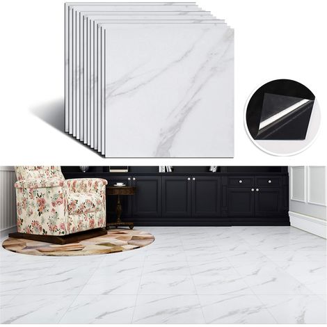 Autocollant de Carrelage de Salle 12 Pièces 30cm x 30cm de Bain étanche pour Mur Amovible PVC Autocollant de Sol en Marbre Blanc Autoadhésif pour Dosseret de Cuisine étanche à l'huile Vinyl