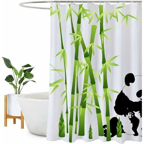 Rideau de douche imperméable, lavable et résistant aux moisissures pour salle de bains - avec 12 crochets, Polyester, panda, 180X180cm (1/4)