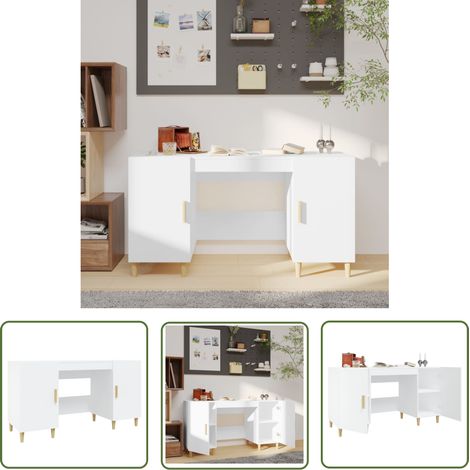 The Living Store Bureau Blanc 140x50x75 cm Bois d'ingénierie - Bureau Blanc - Bureau Informatique - Meuble De Bureau - Bureau Design - Bureau Moderne (1/5)