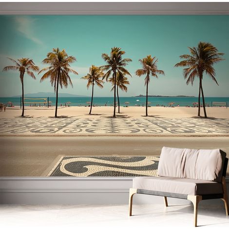 Fotomurale adesivo - murale da parete - Carta da parati autoadesiva - design parete moderno - Palme sulla spiaggia 312x219 cm (1/5)