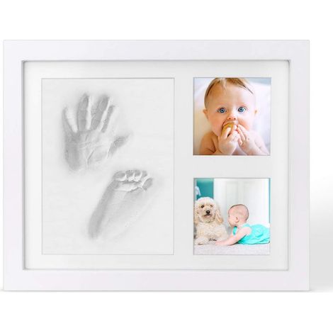 GROOFOO Empreinte d'enfant et empreinte, set de cadres photo pour enfants, cadre photo en bois avec plâtre, set de plâtre pour main et pied, album photo pour empreintes digitales, cadeaux pour enfants (1/5)