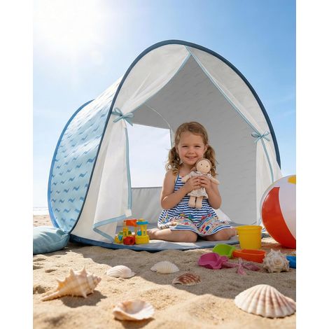 Baby Beach Tent with UPF 50+ UV Protection, Pop Up Beach Tent for Children and Babies, Automatic Assembly, Wind Protection, with Carry Bag and Pegs (Blue) (1/5)
