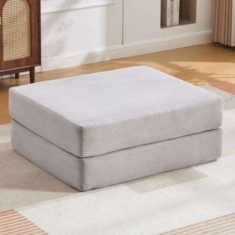 Pouf convertibile in divano letto, 2 blocchi di schiuma, velluto a coste, grigio chiaro, REDOM (1/5)