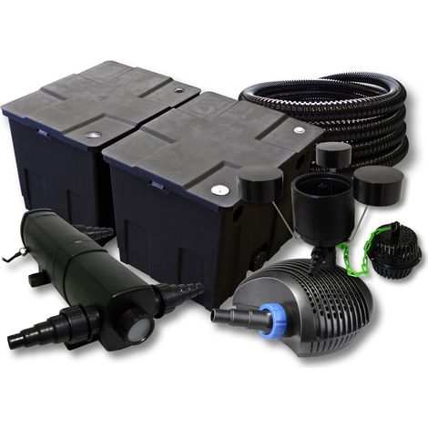 SunSun Komplettset: CBF-350B Teichfilter bis 60000 L Teichfilteranlage Durchlauffilter, CTF-6000 Teichpumpe 6000l/h 40W, CUV-224 Teichklärer 24W, 25m Teichschlauch 25 mm, CSP-250 Skimmer 2500l/h 45W