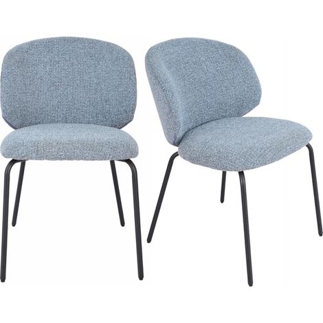 Lot 2 chaises en tissu chenille bleu clair et pieds métal – LISETTE (1/5)
