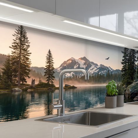 REVETEMENT MURAL DE CUISINE, CRÉDENCE DE CUISINE Montagnes - Eau - Arbres 200x80 (1/5)