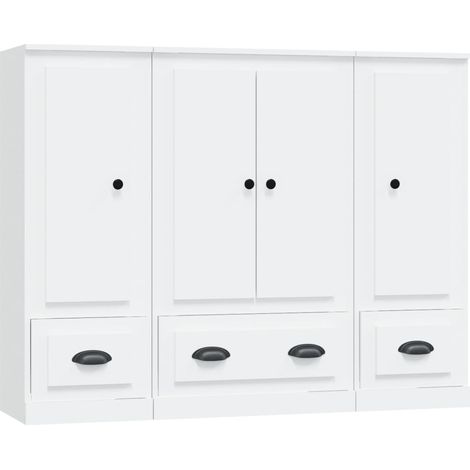 Aparador buffet cómoda gabinete unidad de almacenamiento organizador cocina salón sala de estar 3 piezas madera contrachapada blanco 020037017