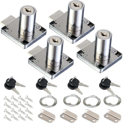 Set of 4 32mm cupboard locks with universal keys for drawers and letterboxes