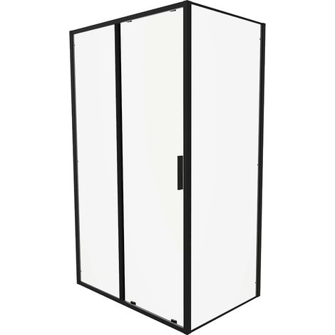 Box Doccia slim 70x130cm con Porta Scorrevole e Parete Fissa Profili Ultraslim in Alluminio Nero Opaco e Vetro 6mm Trasparente h190 - Reversibile Mod. Portofino (1/5)