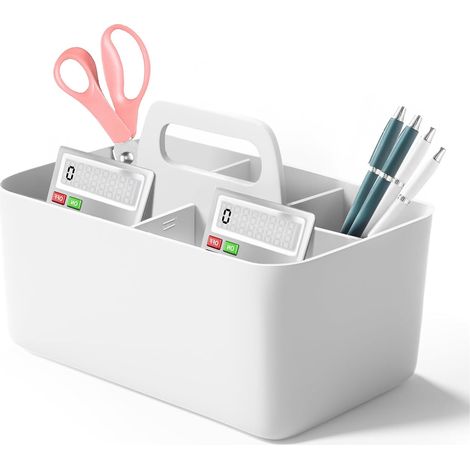 Organizador de almacenamiento apilable, caja de almacenamiento de plástico, cesta de almacenamiento con asa, organizador de partición extraíble versátil, adecuado para oficinas, aulas, armarios, blanc (1/5)