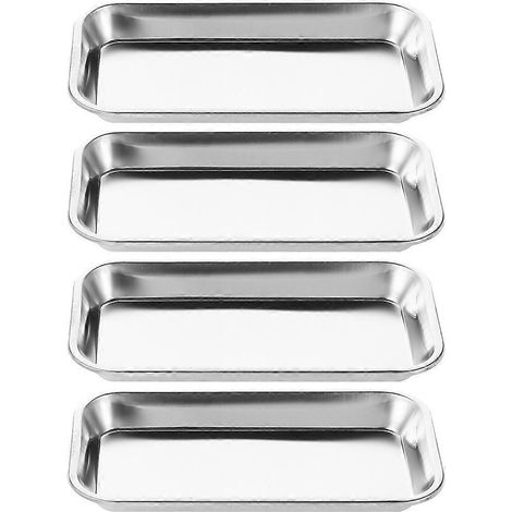 Plateaux de laboratoire en acier inoxydable pour instruments buccaux dentaires (lot de 4)-22X12CM-Silver