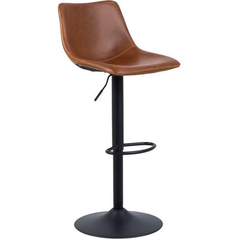 Silla de barra Norsica 500, Negro + Marrón, 110x47x51cm, Cuero ecológico, Metálico (1/5)