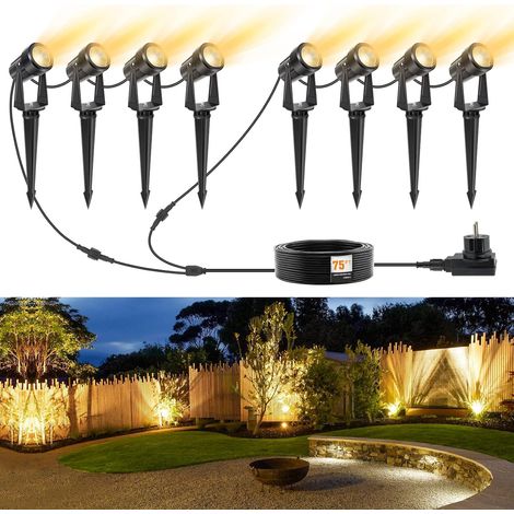 Spot LED Extérieur, Éclairage de Jardin Blanc Chaud 3000K, Étanche IP67, Lampe Avec Adaptateur 29 m 27 V, Pour Cour, Arbres (Paquet de 8) (1/5)