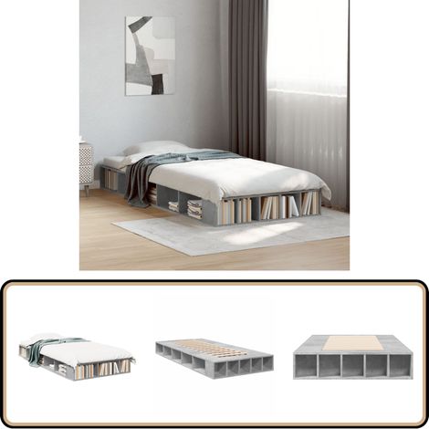Cadre de lit sans matelas gris béton 90x190 cm - Cadre De Lit - Lit Simple - Lit Gris - Meuble Chambre - Rangement Sous Lit