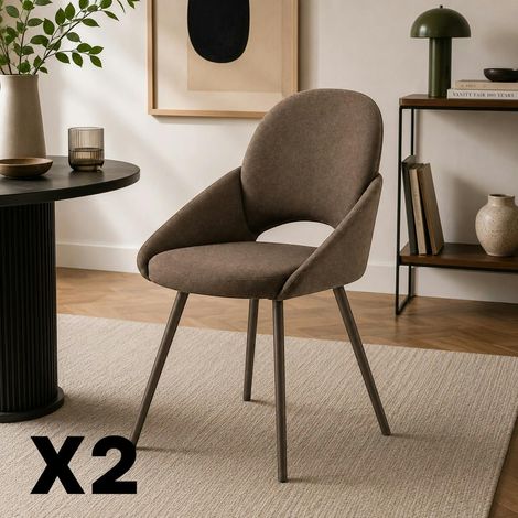 Chaise marron accoudoirs intégrés pieds bronze (x2) AUREN (1/5)