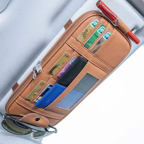 Organisateur de pare-soleil pour voiture, accessoire intérieur auto, organiseur de poche (marron) (1/4)