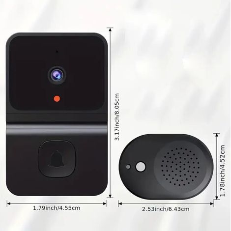 Intelligente WLAN-Türklingel mit integriertem Akku – Kabellose Sicherheitskamera mit Zwei-Wege-Audio, unterstützt 2,4-GHz-WLAN für mehr Sicherheit zu Hause, elegantes schwarzes Design (1/4)