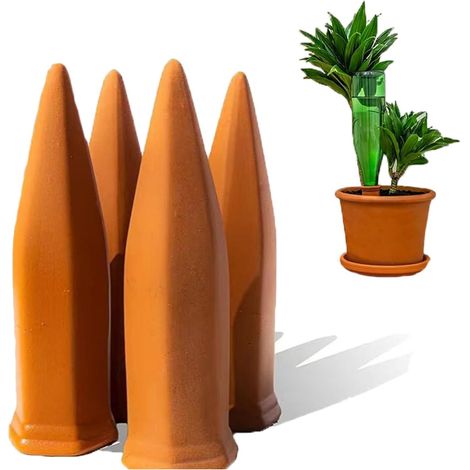 4 Cônes Cône D’arrosage, Système D'irrigation pour Plantes en Pot, Arrosage Goutte à Goutte en Terre Cuite, pour Jardin Maison (Forme de cône) (1/5)