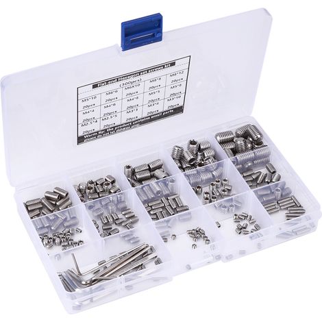 Kit de 300 vis sans tête hexagonales, en acier inoxydable 304, avec boîte et 6 clés de serrage. (1/5)