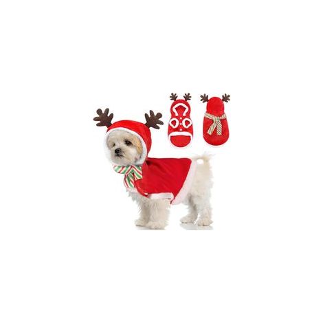 (M) Deguisement de Noël pour Chien Chat, Costume de Noel avec Écharpe Accessoire Tenue pour Animal de Compagnie, Rouge Vêtements Cadeau Décoration (1/5)