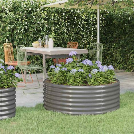 Lit surélevé de jardin-Jardinière surélevée-Bac de jardin surélevé Acier galvanisé 100x100x36cm gris (1/4)
