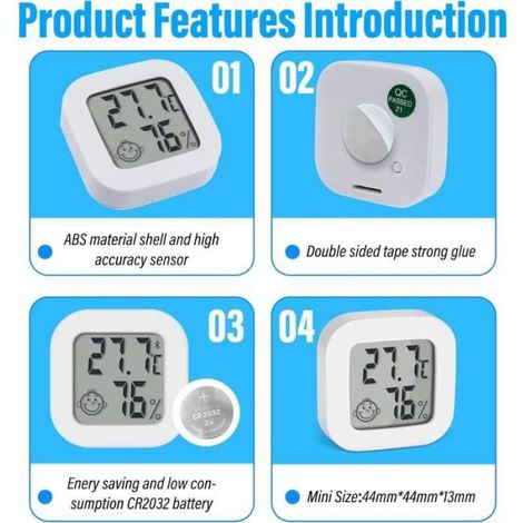 3 Pièces Mini Thermomètre Intérieur Numérique Capteur sans Fil Thermomètre pour Maison, Bureau,Hygromètre Numérique (1/4)
