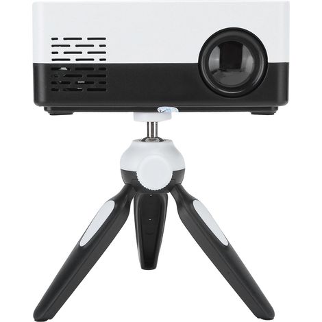 Projecteur LED Mini Portable Home Cinéma avec Support, Lecteur Vidéo, 100‑240V, Noir/Blanc, Prise EU