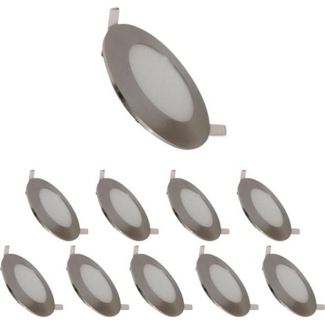 Pack de 10 - Downlight Dalle LED 6W Extra Plate Ronde - Blanc Neutre / Aluminium - SILUMEN (1/5)
