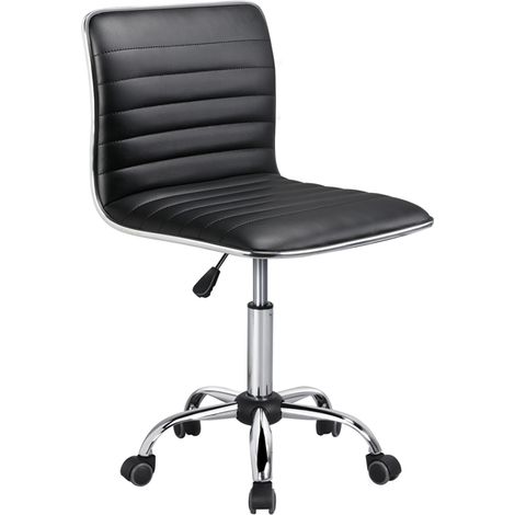 Yaheetech – Chaise de bureau à dossier bas sans accoudoirs – Assise réglable 41,5-56,5 cm – Similicuir noir – Capacité 120 kg – Dimensions 48,5 x 48,5 x 78,5-93 cm (1/5)