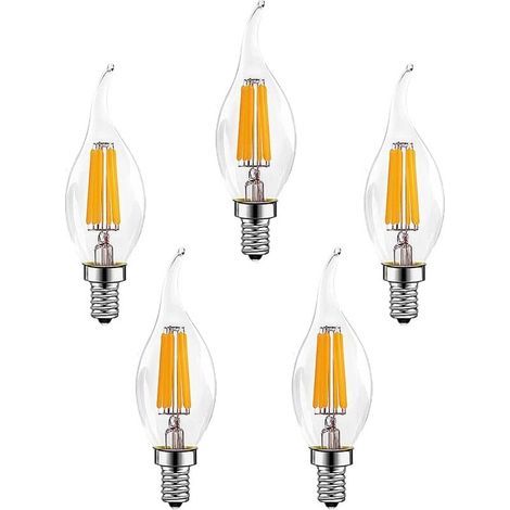 Pieces E14 6W Dimmable LED Filament Light Bulbs (60W Halogen Lamp Equivalent) 600LM Warm White 2700K Retro Candle Light Bulb C35 Energy Saving Lamp [Energy Class A++]