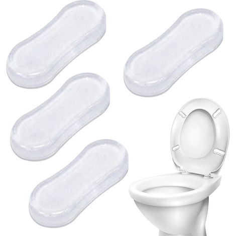 Set di 4 cuscinetti paracolpi per sedile WC, in silicone con forte adesivo, ideali per famiglie, hotel e bagni scolastici. (1/5)