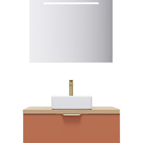 Meuble de salle de bain suspendu vasque à poser 90cm 1 tiroir Terracotta + miroir - Venice (1/5)