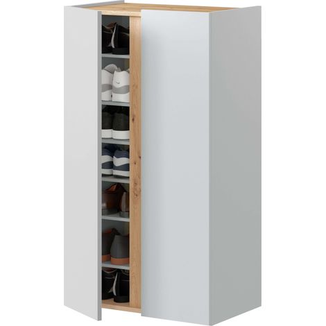 Meuble à chaussures de style nordique pour couloir, en chêne Nodi et blanc Artik, 57 cm (1/5)