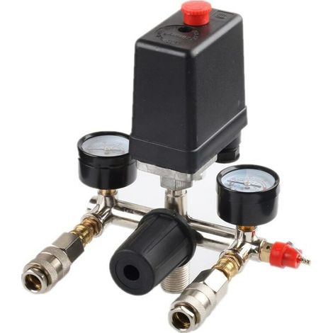 Regolatore di pressione con pressostato per compressore Pressostato 2 display, un pezzo, nero
