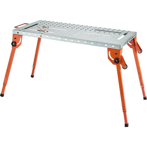 Table de Soudage Pliable 112 x 53 cm, 227 kg, Hauteur Réglable 4 Niveaux, Acier Carbone, 6 Emplacements Outils & Trous de Fixation 16 mm (1/5)
