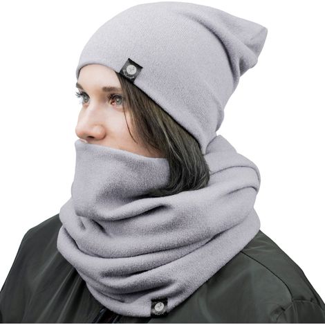 Gorro + bufanda - conjunto para mujer gris Conjunto de punto de gorro y bufanda 1W M01 gris S (1/5)