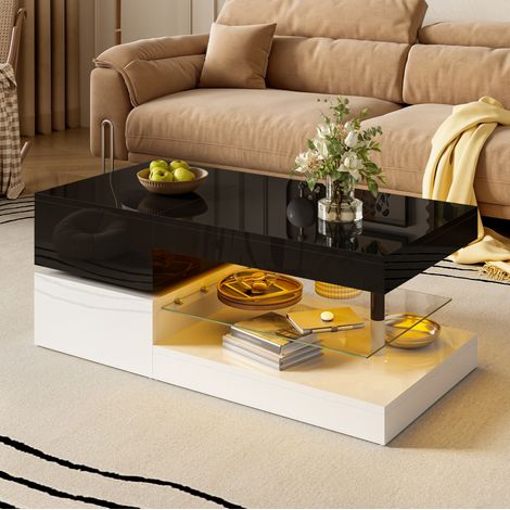 table salon LED compacte 90x45x35,5 cm noir blanc moderne OKMYHOME (1/3)