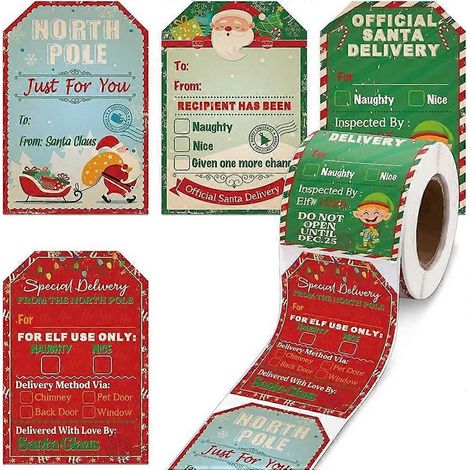 Rouleau d'autocollants Père Noël, étiquettes de Noël vintage, autocollants, étiquettes de Noël (couleur foncée) (1/4)